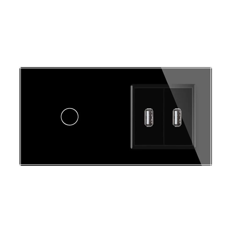 Сенсорный выключатель Livolo с USB розеткой черный стекло (VL-C701/2USB-12) цена 2 595грн - фотография 2