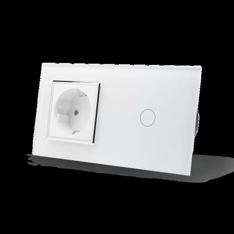 Сенсорний вимикач із розеткою Livolo білий хром скло (VL-C701/C7C1EU-11C) ціна 1 445грн - фотографія 2