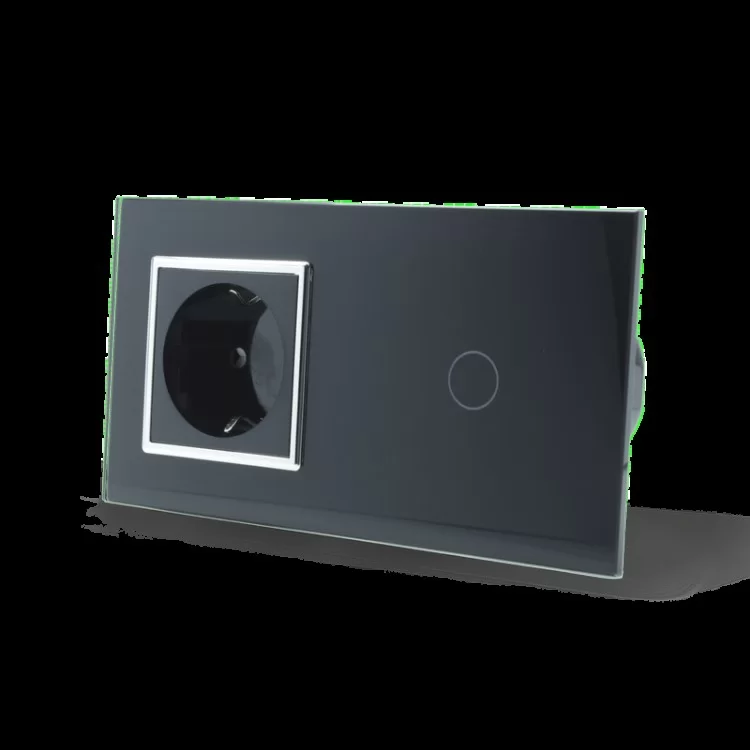 Сенсорный выключатель с розеткой Livolo черный хром стекло (VL-C701/C7C1EU-12C) цена 1 445грн - фотография 2