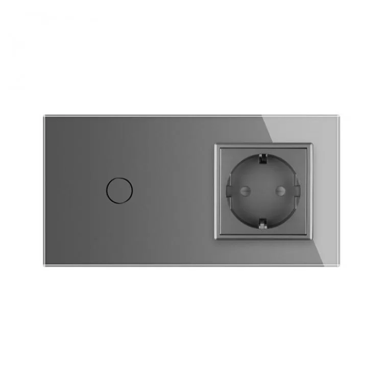 Сенсорный выключатель с розеткой Livolo серый стекло (VL-C701/C7C1EU-15) цена 1 384грн - фотография 2
