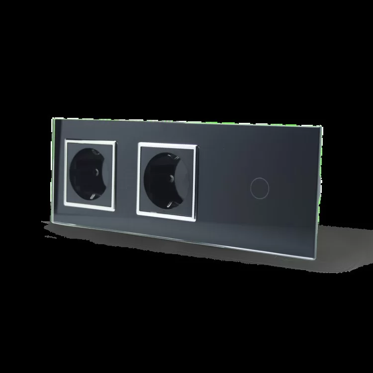 Сенсорный выключатель с двумя розетками Livolo черный хром стекло (VL-C701/C7C2EU-12C) цена 1 974грн - фотография 2