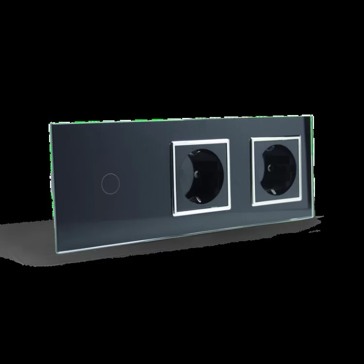 в продажу Сенсорний вимикач з двома розетками Livolo чорний хром скло (VL-C701/C7C2EU-12C) - фото 3