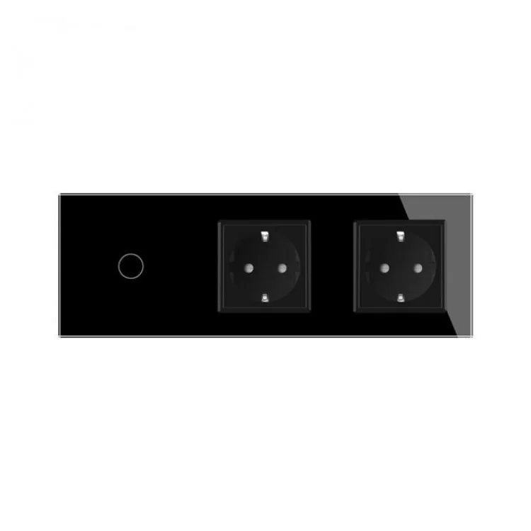 Сенсорный выключатель с двумя розетками Livolo черный стекло (VL-C701/C7C2EU-12) цена 1 852грн - фотография 2