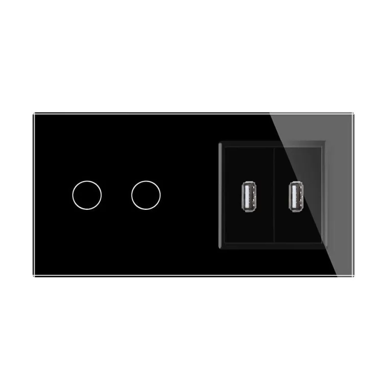 Сенсорный выключатель 2 канала Livolo с двумя USB розетками черный стекло (VL-C702/2USB-12) цена 2 758грн - фотография 2
