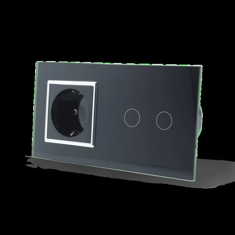 Сенсорний вимикач Livolo 2 канали із розеткою чорний хром скло (VL-C702/C7C1EU-12C) ціна 1 608грн - фотографія 2