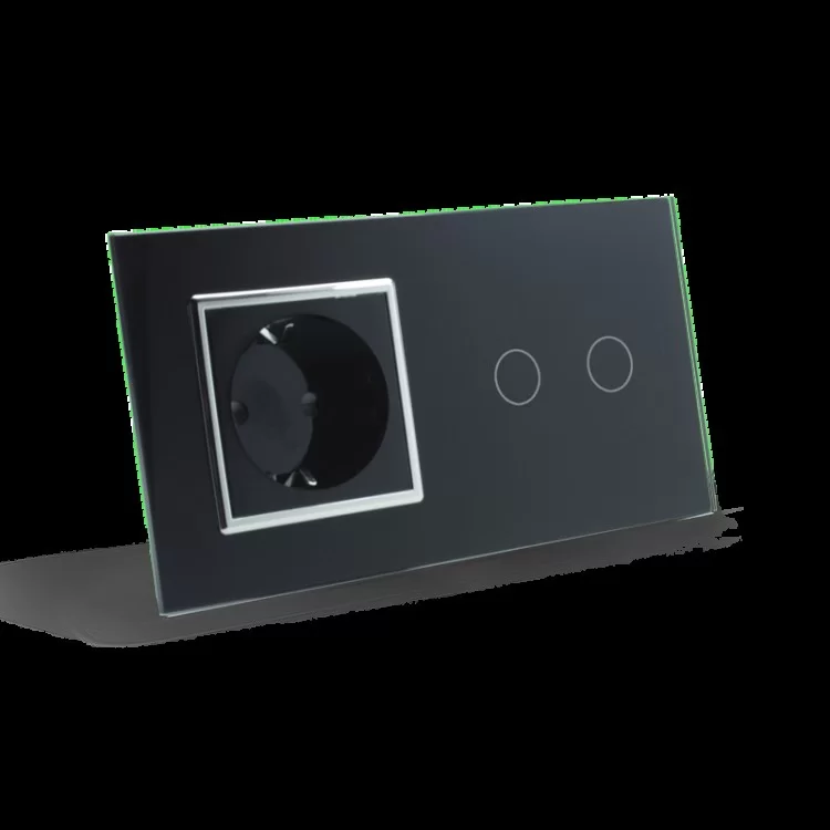 в продажу Сенсорний вимикач Livolo 2 канали із розеткою чорний хром скло (VL-C702/C7C1EU-12C) - фото 3