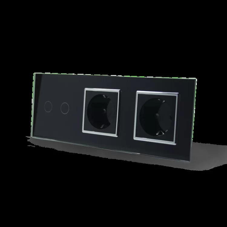 Сенсорный выключатель Livolo 2 канала 2 розетки черный хром стекло (VL-C702/C7C2EU-12C) цена 2 137грн - фотография 2