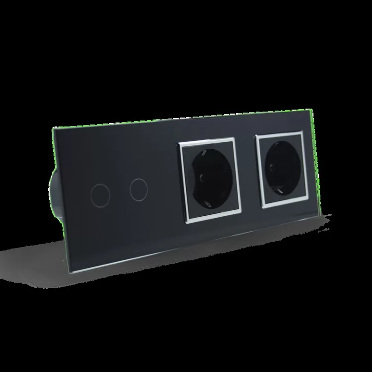 в продажу Сенсорний вимикач Livolo 2 канали 2 розетки чорний хром скло (VL-C702/C7C2EU-12C) - фото 3