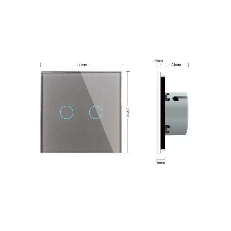 Сенсорная кнопка Сухой контакт 2 канала Livolo серый стекло (VL-C702IH-15) цена 2 091грн - фотография 2