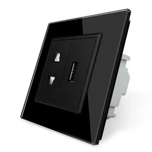 Розетка универсальная с USB розеткой черный стекло Livolo (VL-C7C1AUSB-12)