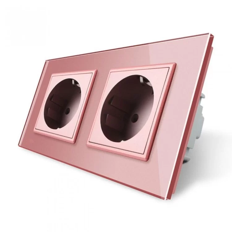 Розетка двойная с заземлением Livolo 16А розовый стекло (VL-C7C2EU-17)