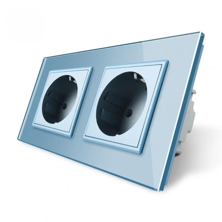 Розетка двойная с заземлением Livolo 16А голубой стекло (VL-C7C2EU-19)