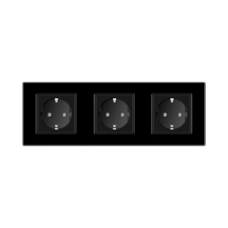 Розетка тройная с заземлением Livolo 16А черный стекло (VL-C7C3EU-12) цена 1 486грн - фотография 2