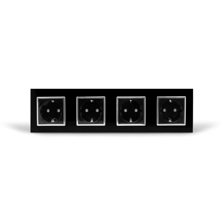 Розетка чотиримісна із заземленням Livolo чорний хром скло (VL-C7C4EU-12C) ціна 2 199грн - фотографія 2