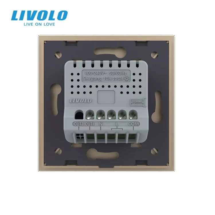 Умный сенсорный Wi-Fi проходной выключатель 1 сенсор золотой стекло Livolo (VL-C7FC1SNY-2G-AP) цена 2 254грн - фотография 2