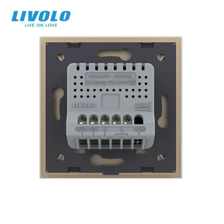 Розумний сенсорний Wi-Fi вимикач 2 сенсори золотий скло Livolo (VL-C7FC2NY-2GAP) ціна 2 335грн - фотографія 2