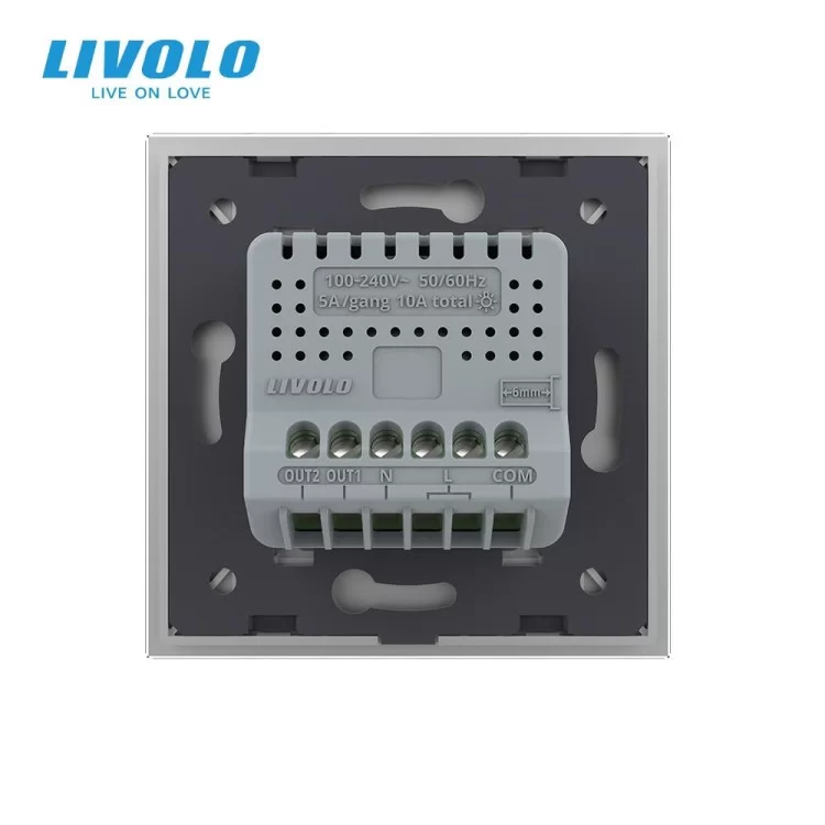 Розумний сенсорний Wi-Fi прохідний вимикач 2 сенсори сірий скло Livolo (VL-C7FC2SNY-2G-IP) ціна 2 743грн - фотографія 2
