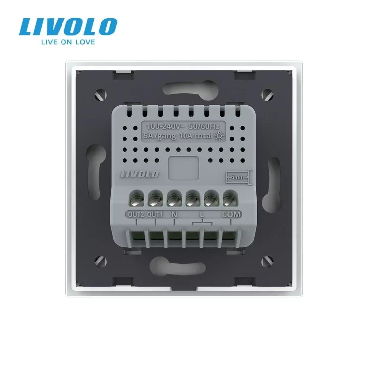 Умный сенсорный Wi-Fi проходной выключатель 2 сенсора белый стекло Livolo (VL-C7FC2SNY-2G-WP) цена 2 743грн - фотография 2