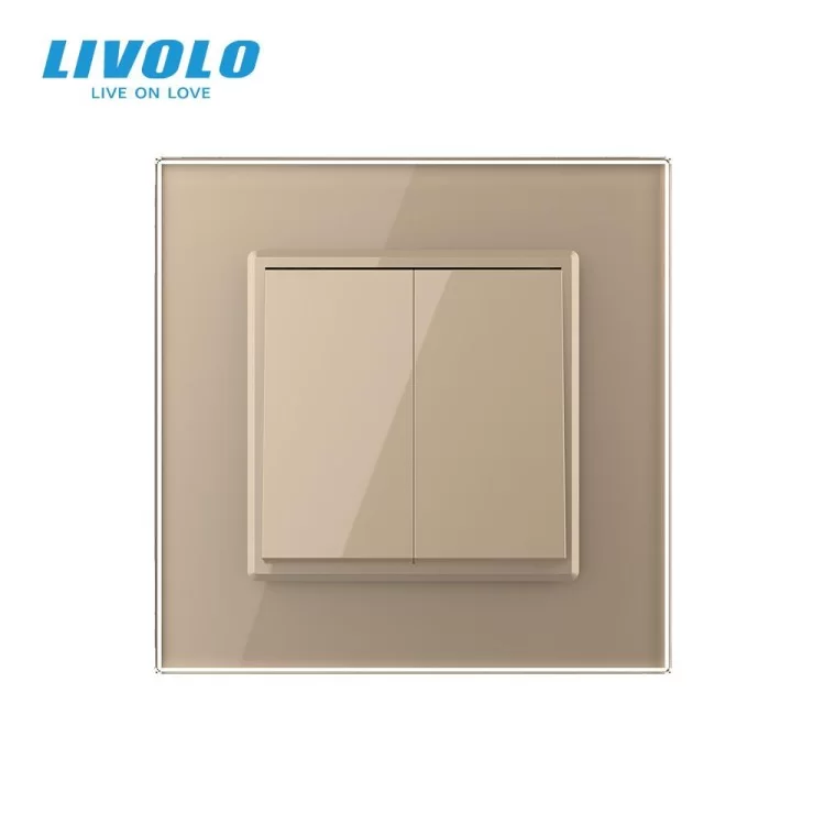 Двухклавишный перекрестный выключатель золотой Livolo (VL-C7FCMM10A-1AP) цена 858грн - фотография 2