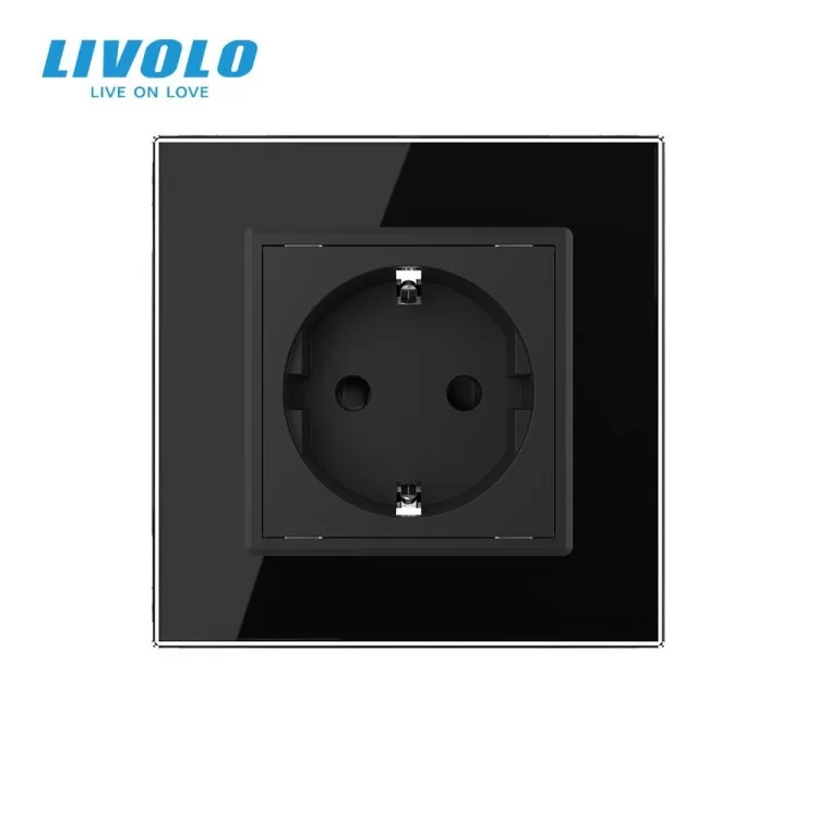 Розетка с заземлением черный стекло Livolo (VL-C7FCTC16A-2BPS01) цена 611грн - фотография 2