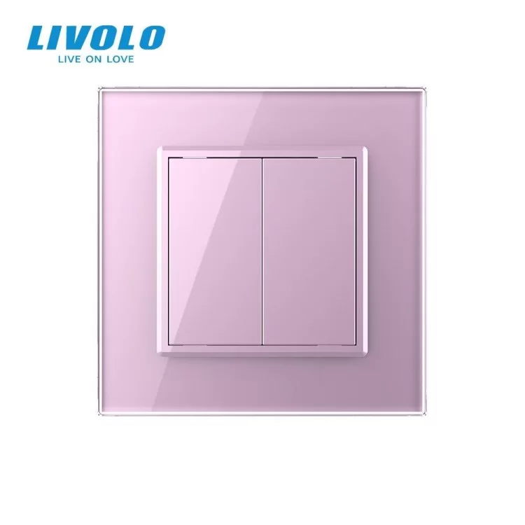 Двухклавишный выключатель розовый стекло Livolo (VL-C7K2-17) цена 274грн - фотография 2