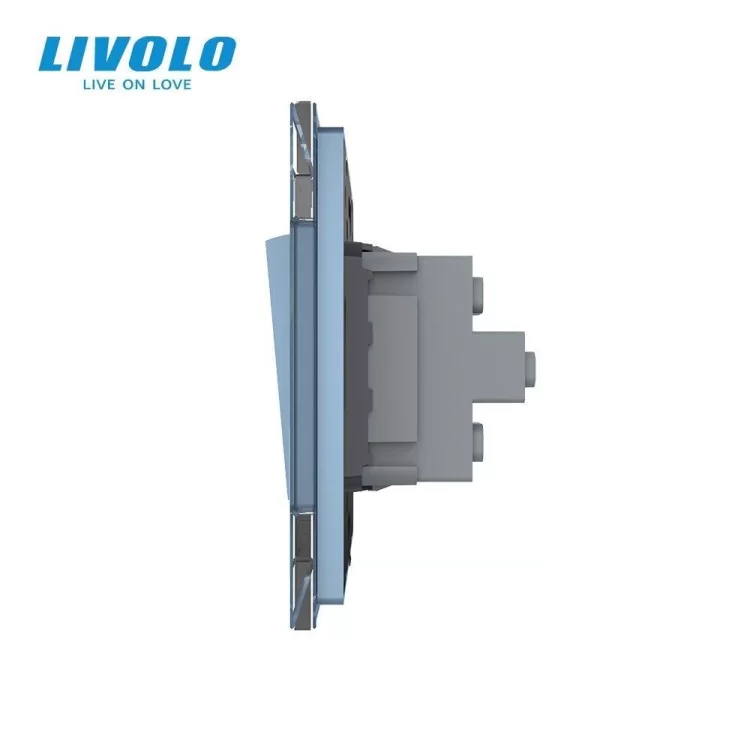 в продажу Двоклавішний вимикач блакитний скло Livolo (VL-C7K2-19) - фото 3