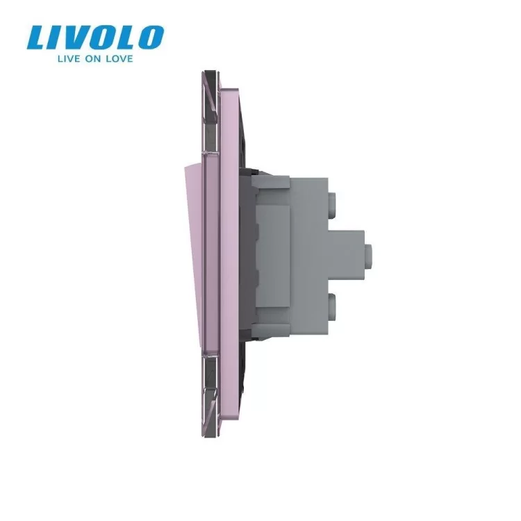 в продажу Двоклавішний прохідний вимикач рожевий скло Livolo (VL-C7K2S-17) - фото 3