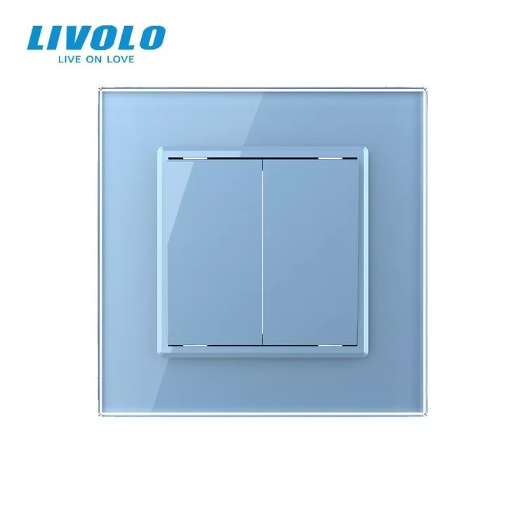 Двухклавишный проходной выключатель голубой стекло Livolo (VL-C7K2S-19) цена 274грн - фотография 2