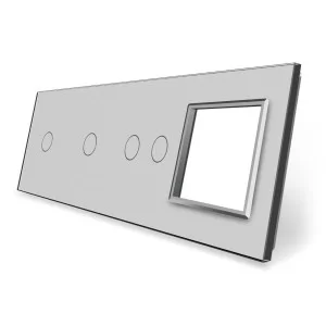 Сенсорная панель выключателя 4 сенсора и розетку (1-1-2-0) серый стекло Livolo (VL-P701/01/02/E-8I)