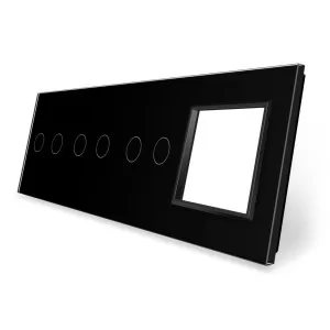 Сенсорна панель вимикача 6 сенсорів і розетку (2-2-2-0) чорний скло Livolo (VL-P702/02/02/E-8B)