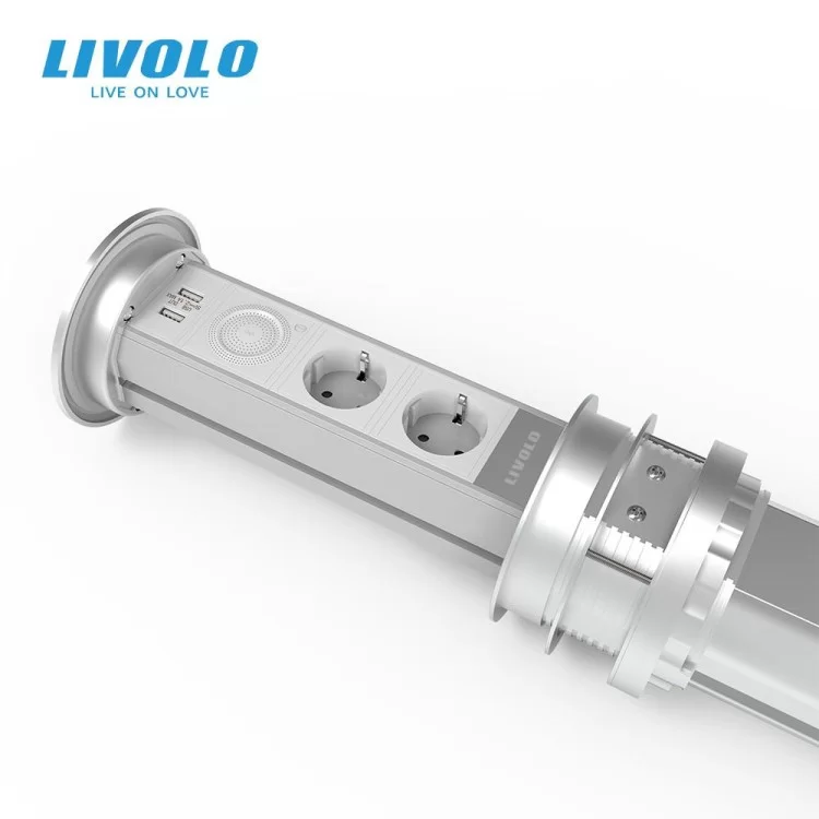 в продажу Висувна підйомна прихована подвійна розетка з бездротовою зарядкою USB і Bluetooth колонкою Livolo - фото 3