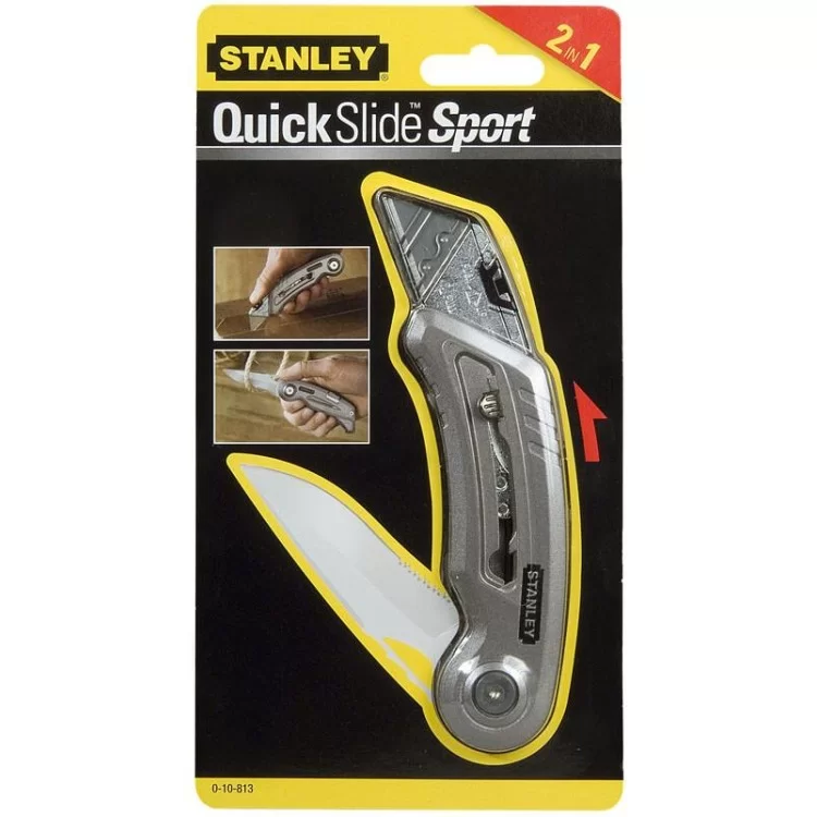 Нож складной Stanley QuickSlide Sport Utility Knife (два лезвия спортивное с серрейтором и выдвижное для отделочных работ) характеристики - фотография 7