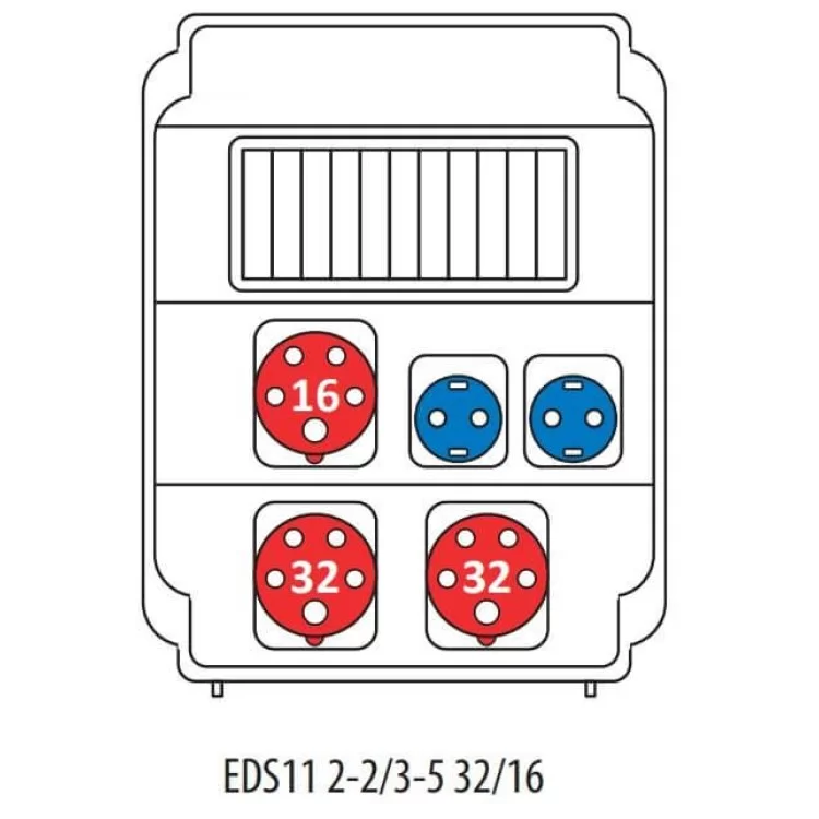 Будівельний щиток живлення ETI 004483307 з роз'ємами EDS11 2-2/3-5 32/16 (Роз'єм 16A/5P-1 32A/5P-2 Schuko-2 АВ: C16/1-2 C16/3-1 C32/3-2) ціна 7 180грн - фотографія 2