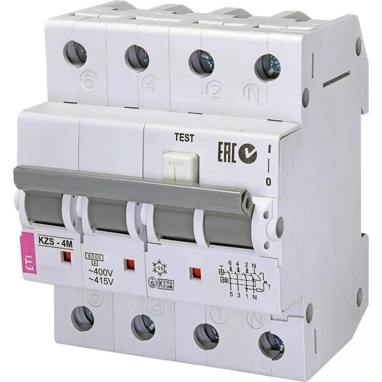 Диференційний автомат ETI 002174422 KZS-4M 3p+N з 10/0.1 тип A (6kA)