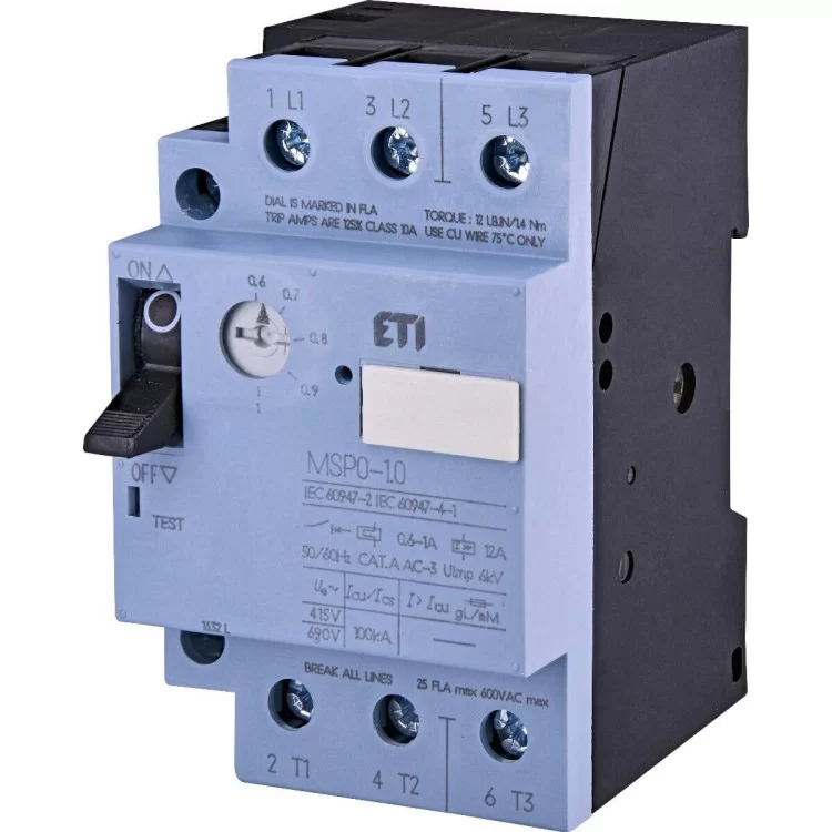 Автомат защиты двигателя ETI 004646619 MSP0-1.0 (0.25 kW 0.6-1A)