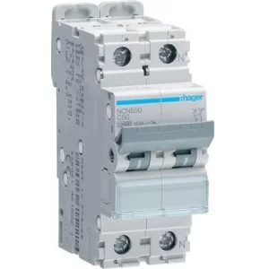 Автоматичний вимикач Hager NCN550 1P+N 10кА C-50A 2M