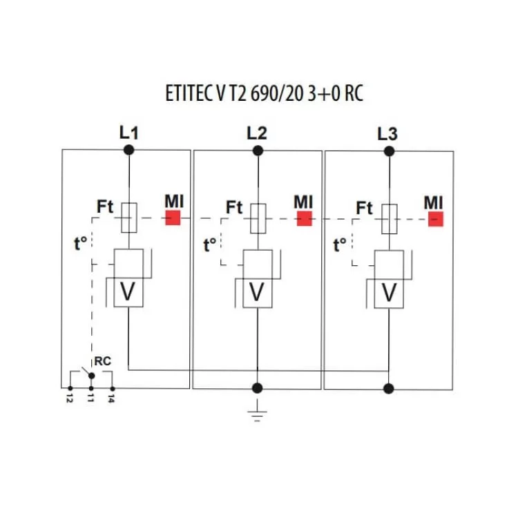 Ограничитель перенапряжения ETI 002442988 ETITEC V T2 690/20 3+0 RC цена 3 513грн - фотография 2