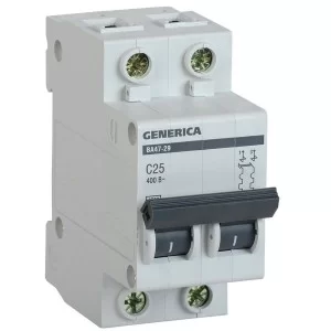 Автоматичний вимикач Generica MVA25-2-025-C ВА47-29 25А 4,5кА (C)