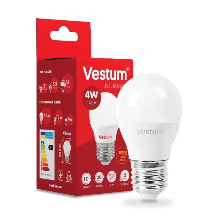 Светодиодная лампа Vestum 1-VS-1206 G45 4Вт 3000K E27 цена 34грн - фотография 2