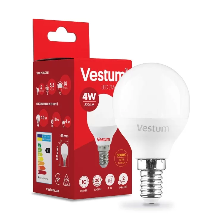Світлодіодна лампа Vestum 1-VS-1208 G45 4Вт 3000K E14 ціна 34грн - фотографія 2
