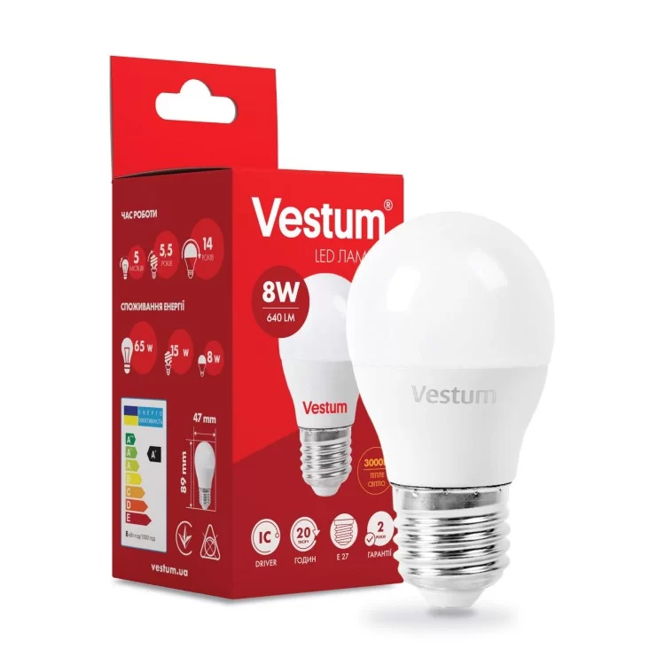 Світлодіодна лампа Vestum 1-VS-1210 G45 8Вт 3000K E27 ціна 42грн - фотографія 2