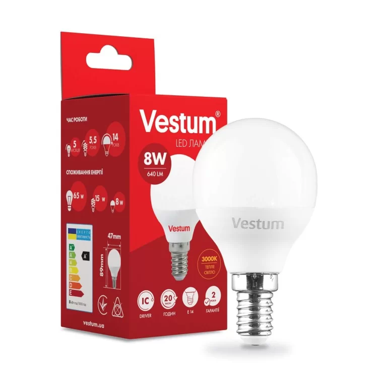 Світлодіодна лампа Vestum 1-VS-1212 G45 8Вт 3000K E14 ціна 42грн - фотографія 2