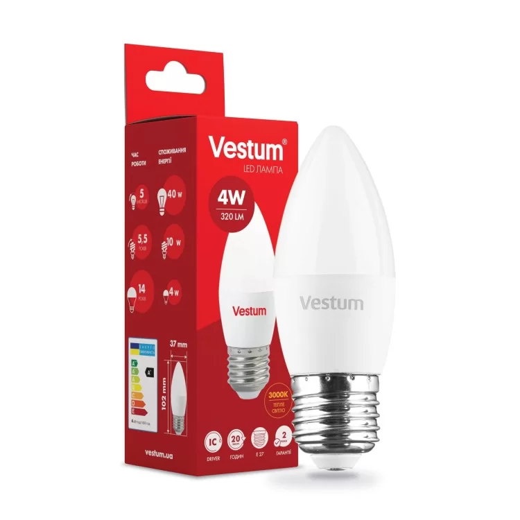 Світлодіодна лампа Vestum 1-VS-1306 C37 4Вт 3000K E27 ціна 34грн - фотографія 2