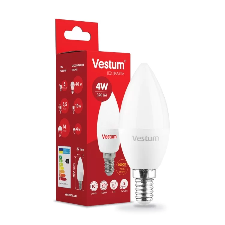 Светодиодная лампа Vestum 1-VS-1308 C37 4Вт 3000К E14 цена 34грн - фотография 2