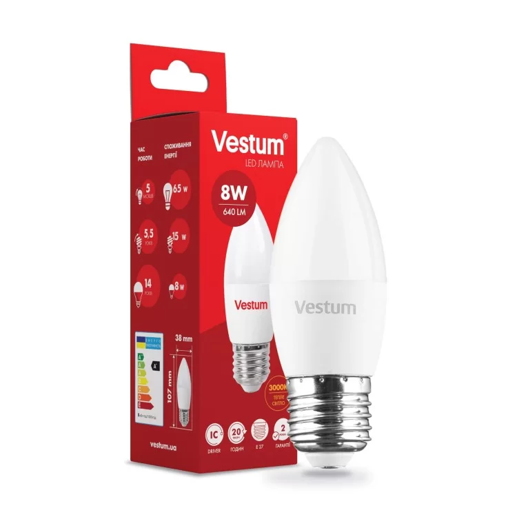 Светодиодная лампа Vestum 1-VS-1310 C37 8Вт 3000K E27 цена 42грн - фотография 2