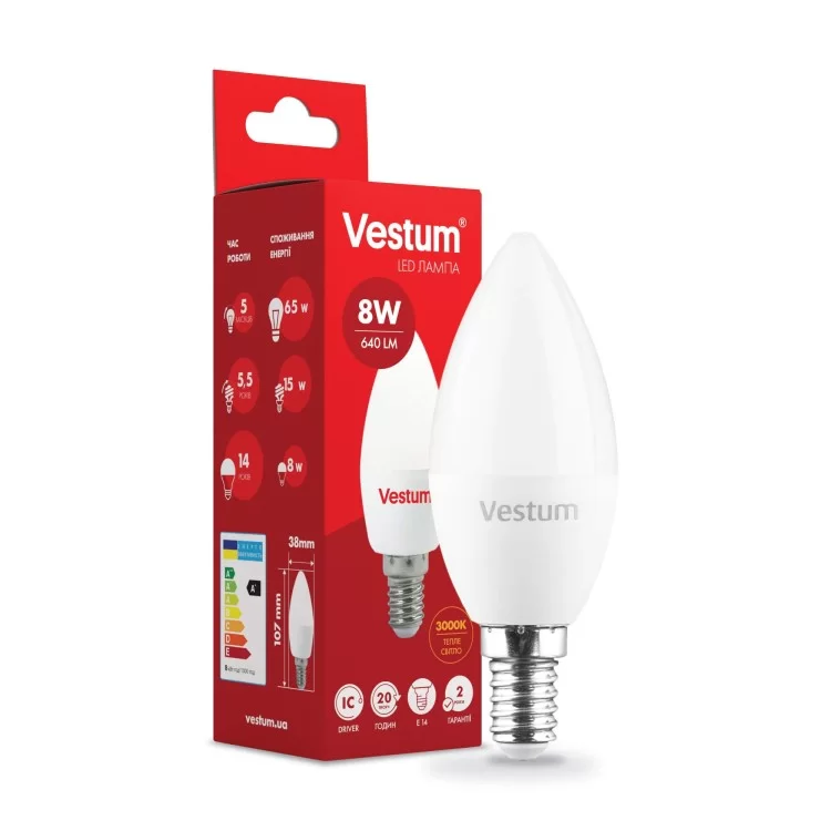 Светодиодная лампа Vestum 1-VS-1312 C37 8Вт 3000K E14 цена 42грн - фотография 2