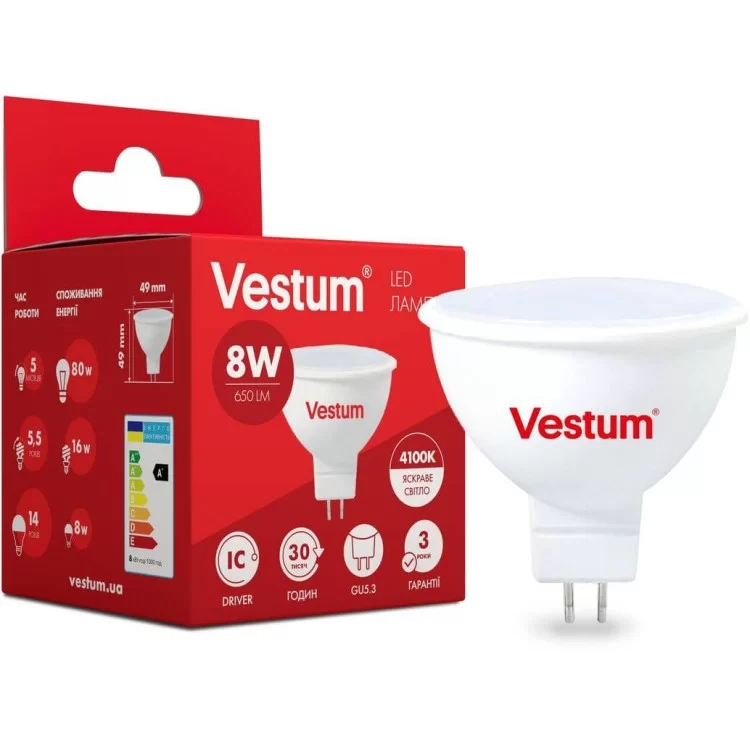 Світлодіодна лампа Vestum 1-VS-1509 MR16 8Вт 4100K GU5.3 ціна 65грн - фотографія 2