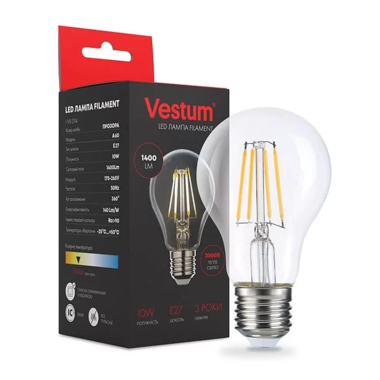 Філаментна лампа Vestum 1-VS-2114 А60 10Вт 3000K E27 ціна 105грн - фотографія 2