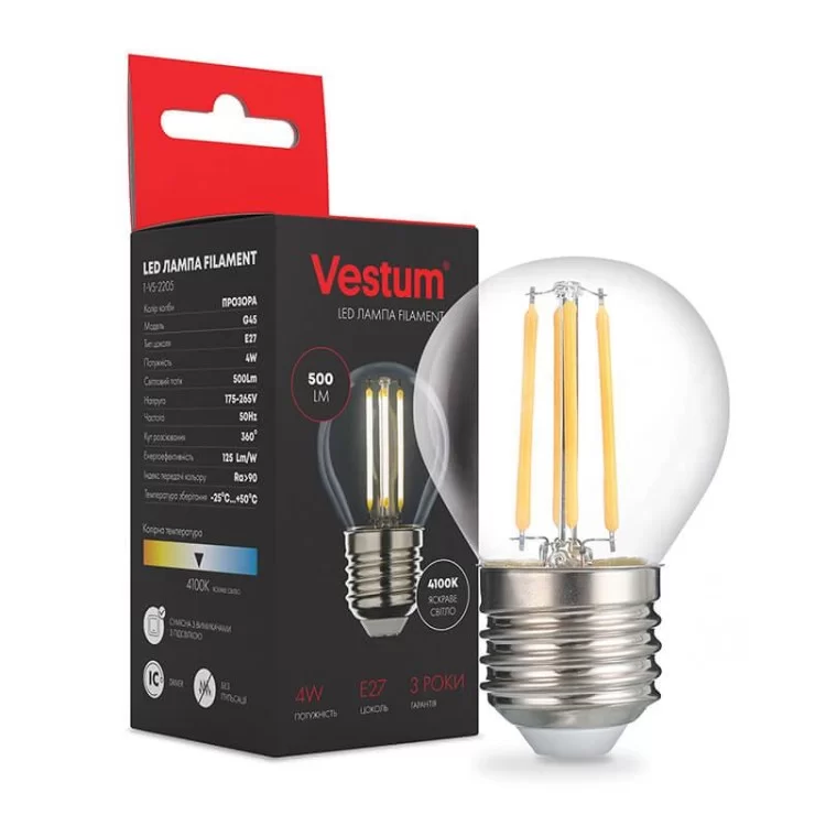 Филаментная лампа Vestum 1-VS-2205 G45 4Вт 4100K E27 цена 60грн - фотография 2