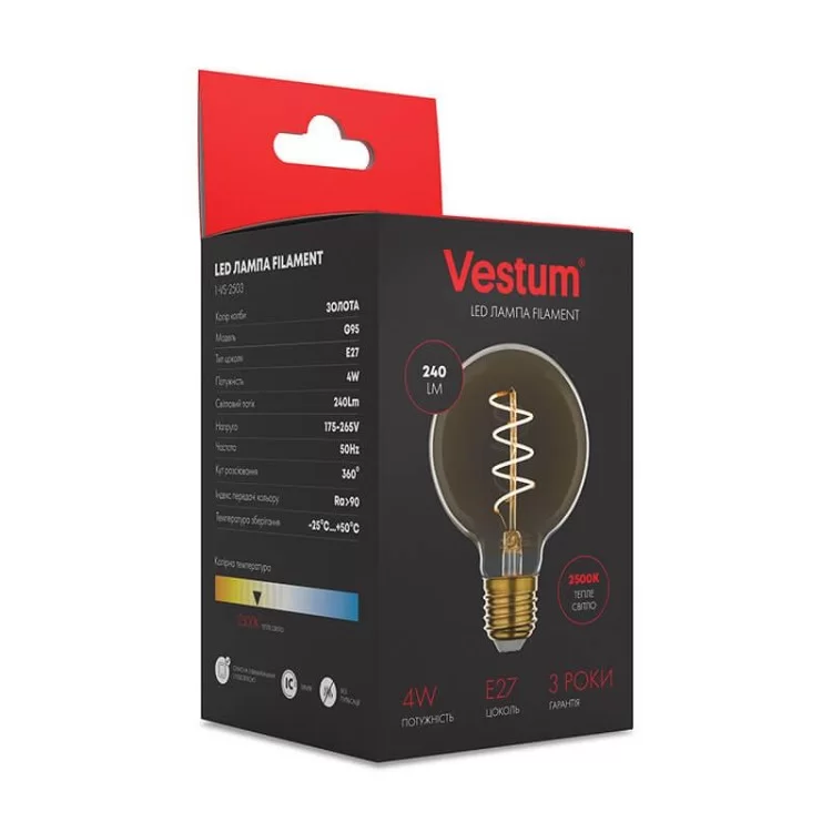 в продажу Філаментна лампа Vestum 1-VS-2503 «вінтаж» Golden Twist G95 4Вт 2500K E27 - фото 3